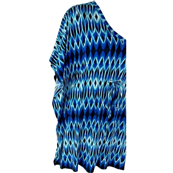 Calvin Klein Size 14 Blue Dress Kimono Flutter Sleeve Geometric Drawstring - Picture 2 of 11